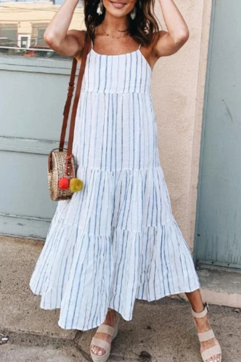 Hape - Striped dresses with spaghetti straps and fashionable patches