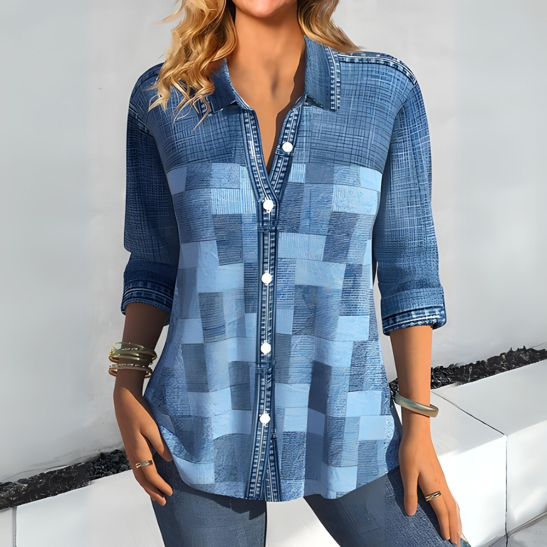 Jasmine | Fashionable Checked Ladies Blouse with Buttons