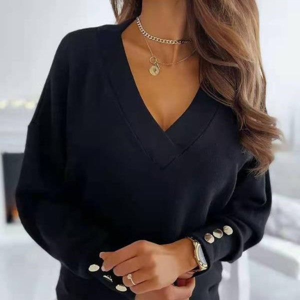 Lix Sweater | Comfortable soft women's V-neck sweater with gold buttons