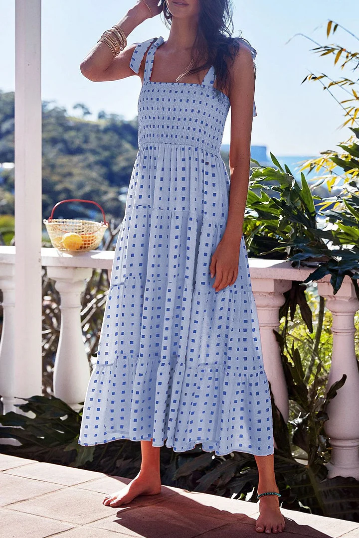 Rhea - Printed dresses with thin straps and urban fashion patches.