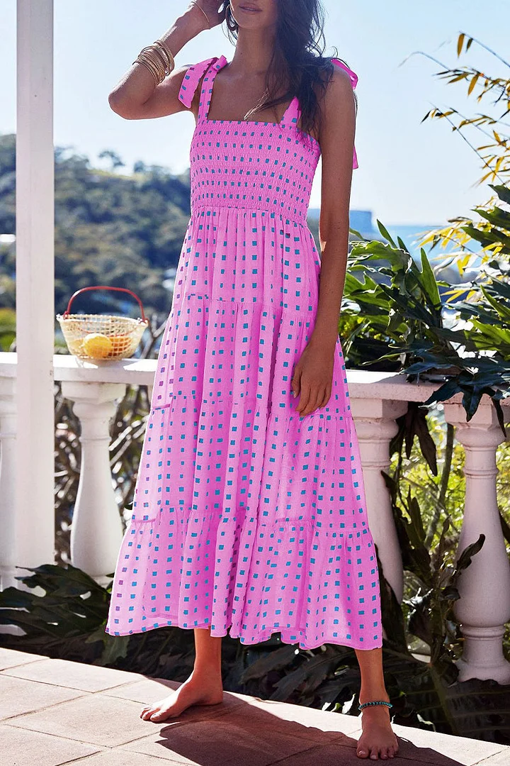Rhea - Printed dresses with thin straps and urban fashion patches.