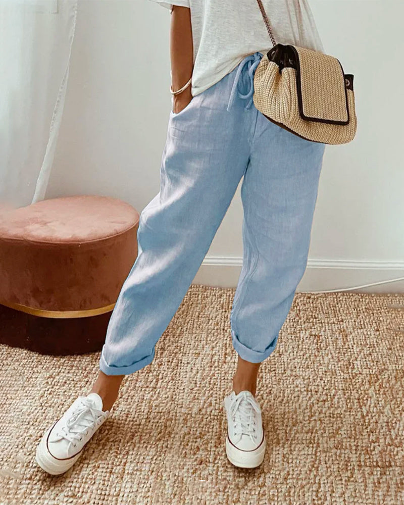 Pants in cotton and linen