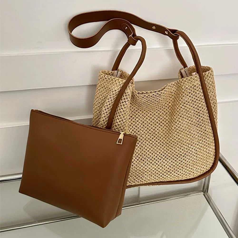 Lexi - Large PU leather wicker bag