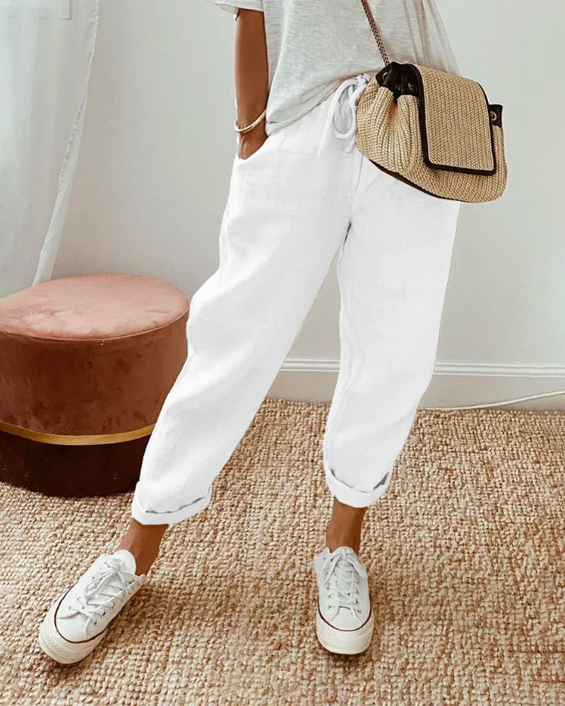 Pants in cotton and linen