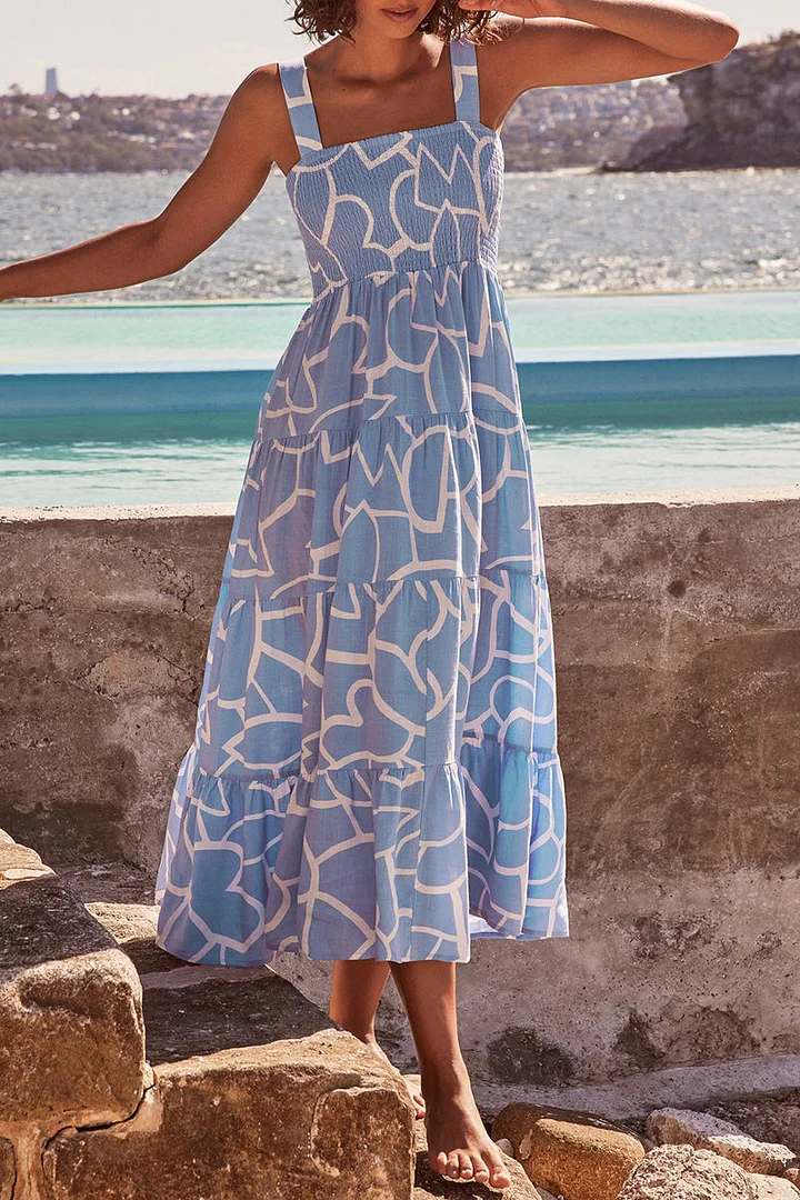 Rhea - Printed dresses with thin straps and urban fashion patches.