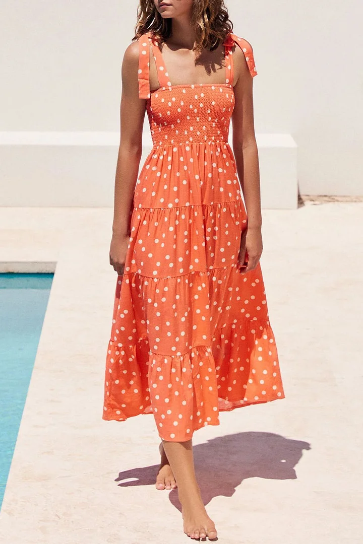 Rhea - Printed dresses with thin straps and urban fashion patches.