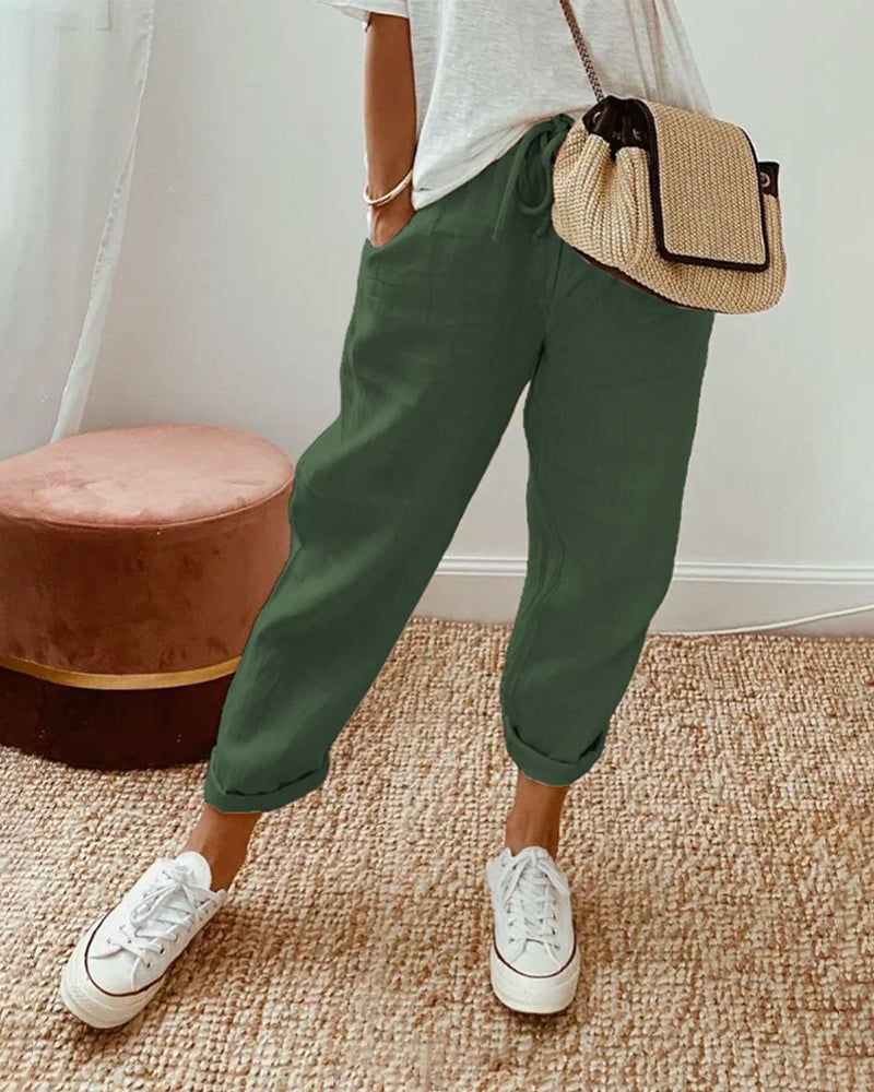 Pants in cotton and linen