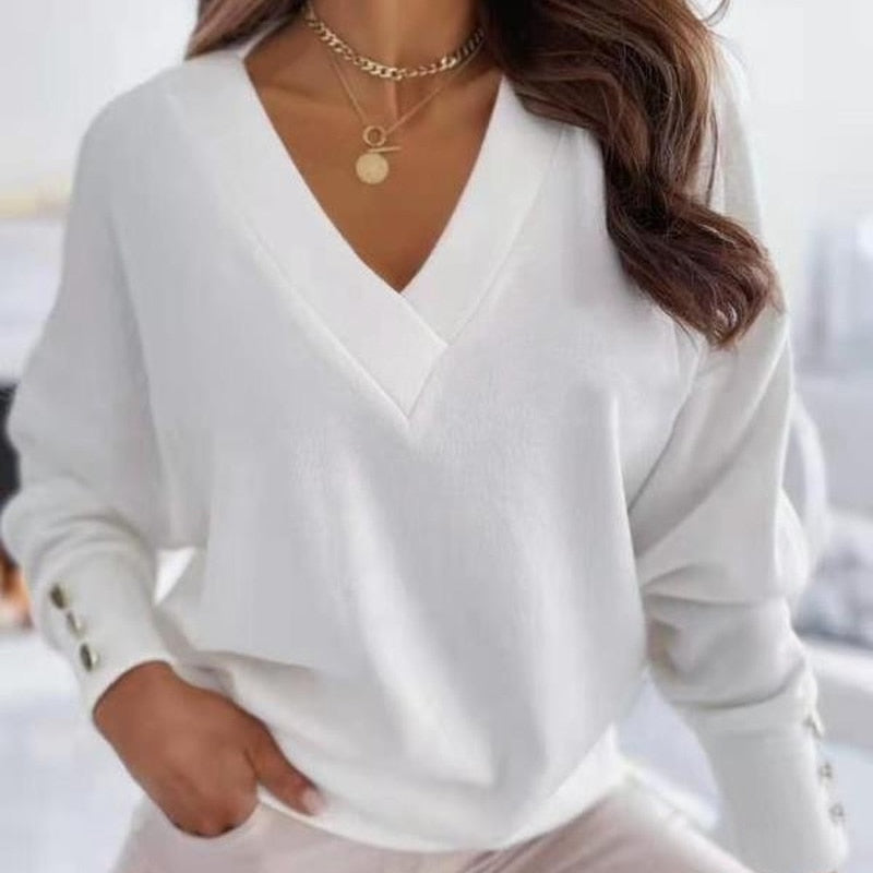 Lix Sweater | Comfortable soft women's V-neck sweater with gold buttons