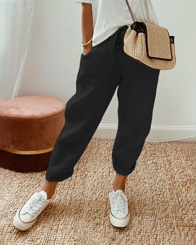 Pants in cotton and linen
