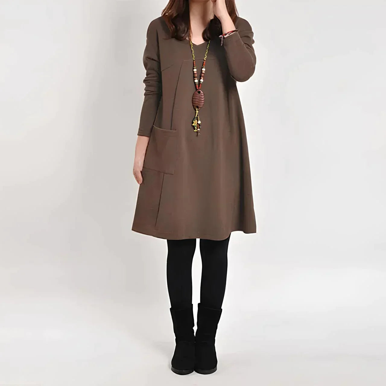 Long-sleeved pocket dress - Amora