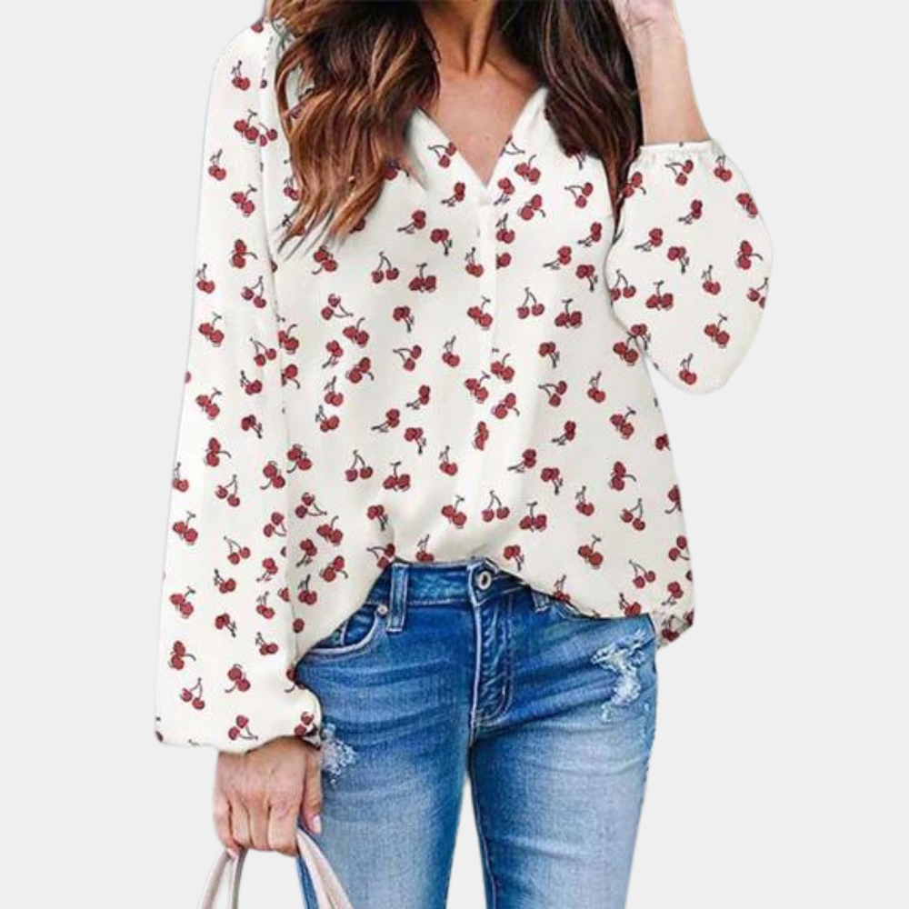 Auizia - Chic women's cherry print blouse.