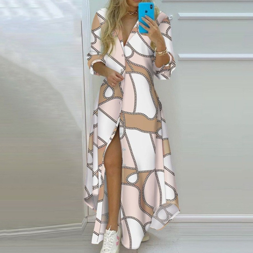 Antonia - Creative dress with modern newspaper print.