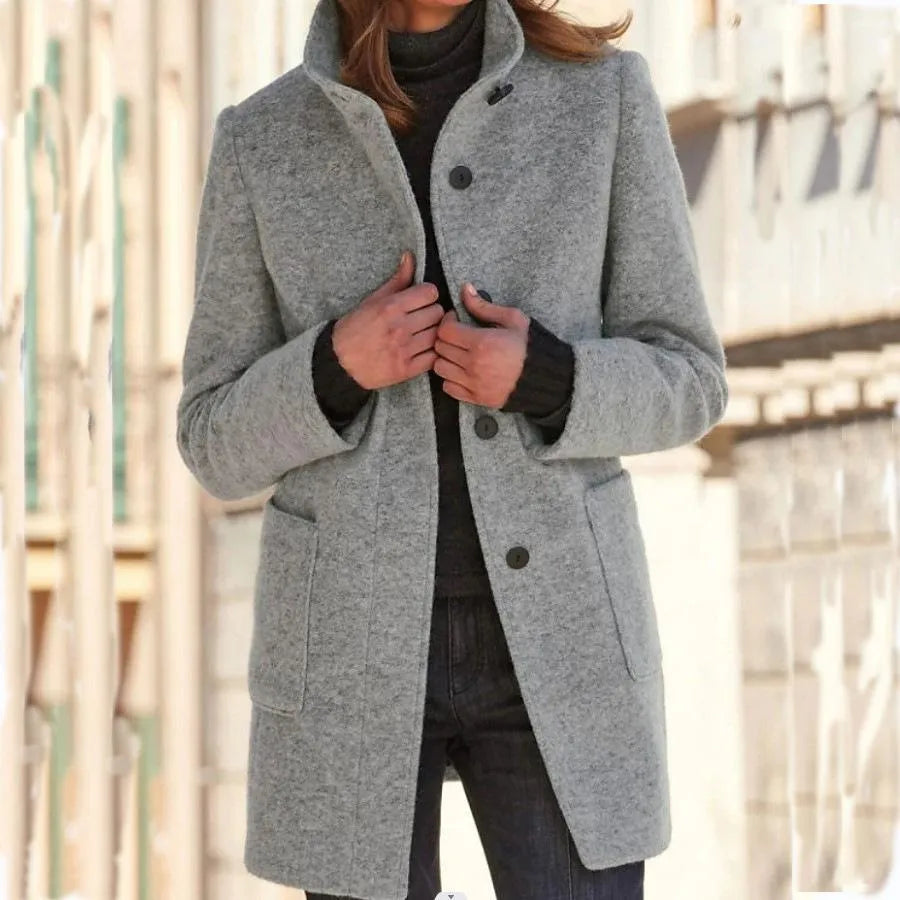 Elegant stand-up collar coat for women - Camille