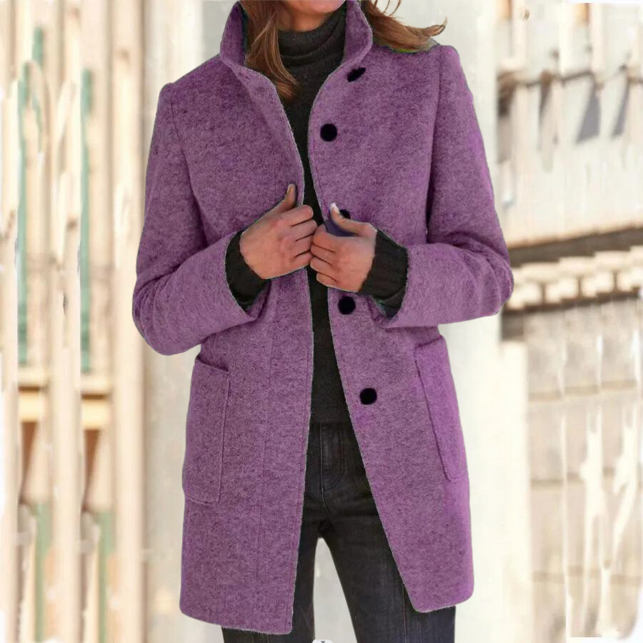 Elegant stand-up collar coat for women - Camille