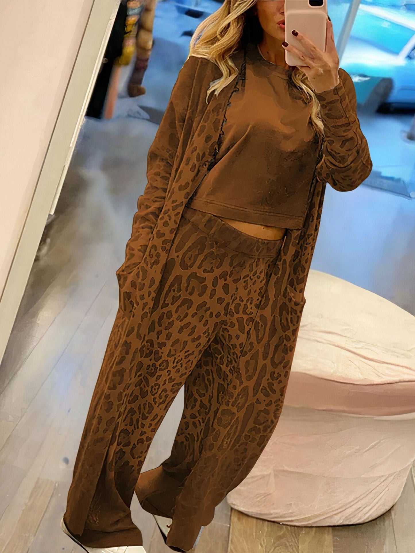Leopard print cardigan and trousers set - Cande
