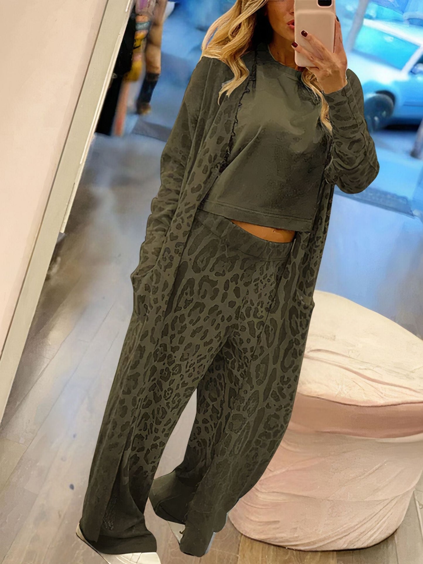 Leopard print cardigan and trousers set - Cande