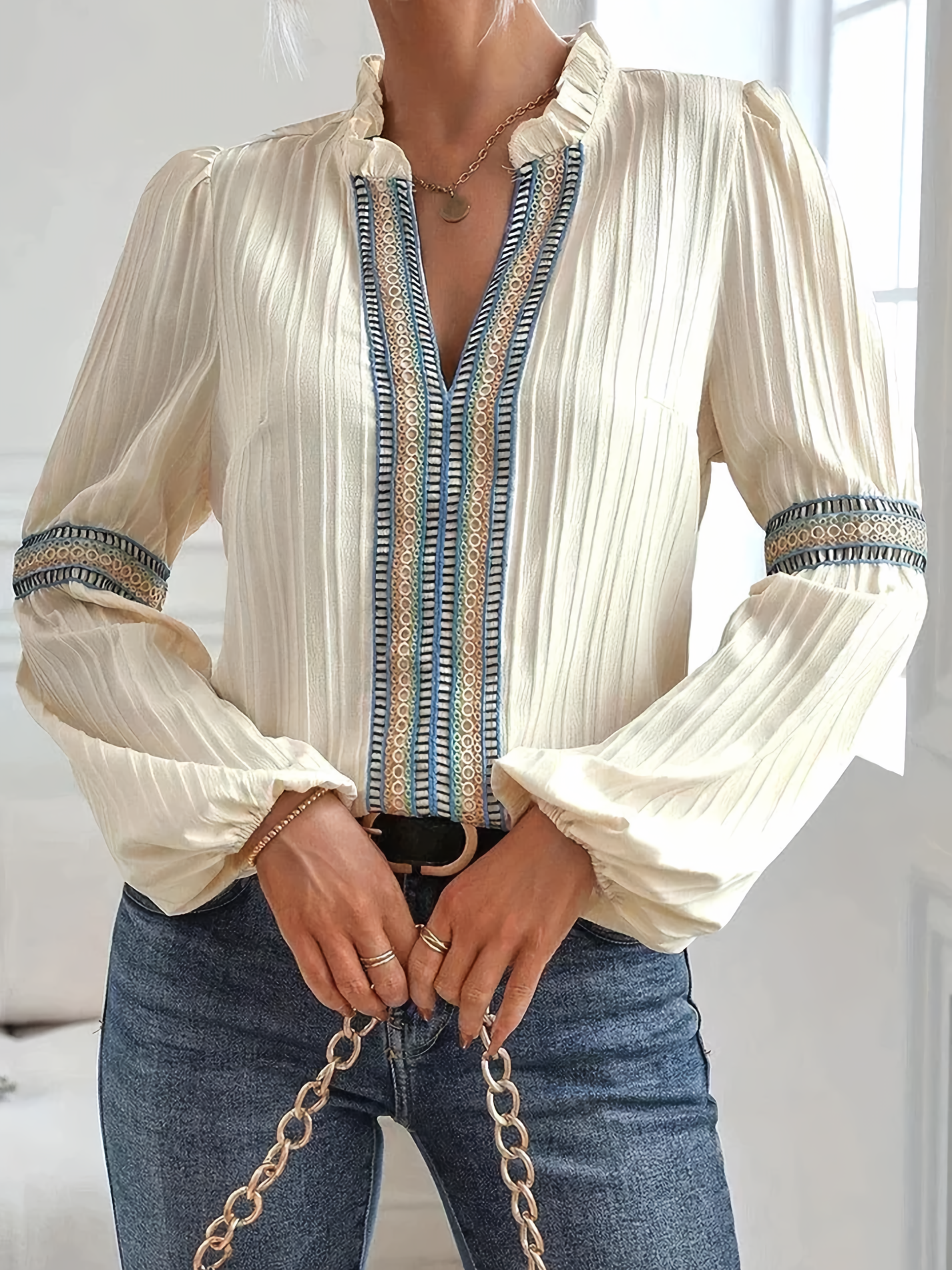 Women's blouse with lace trim