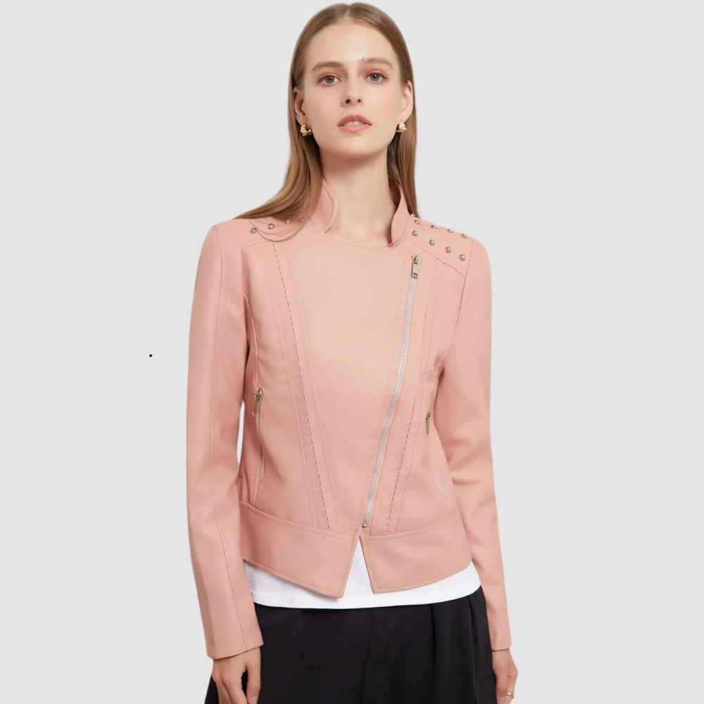 Stylish slim leather jacket - Doutzen
