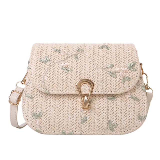 Rebecca - Embroidered straw shoulder bag