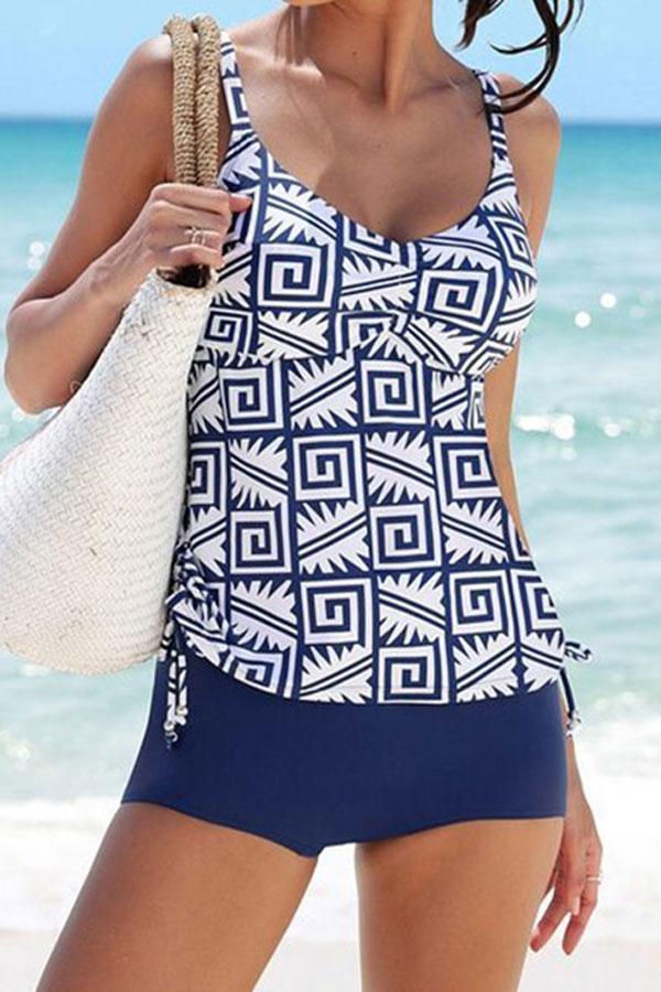 Blue tankini with print