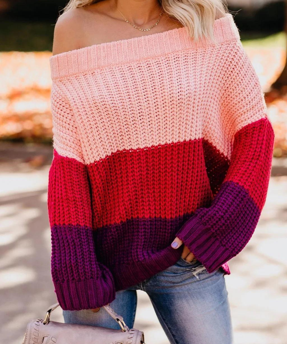 Vintage sweater with color block pattern - Jane