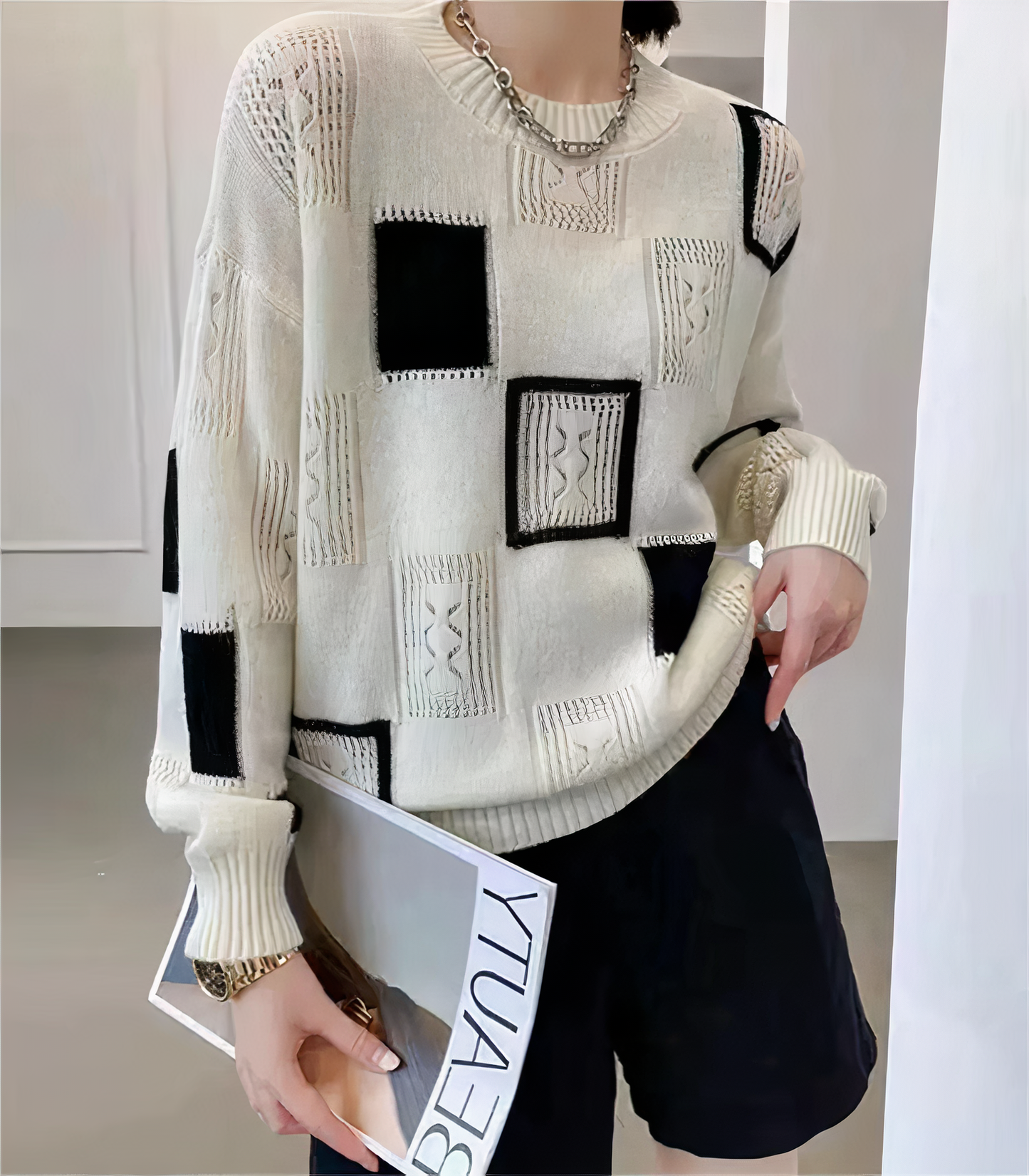 Geometric patchwork sweater - Lina