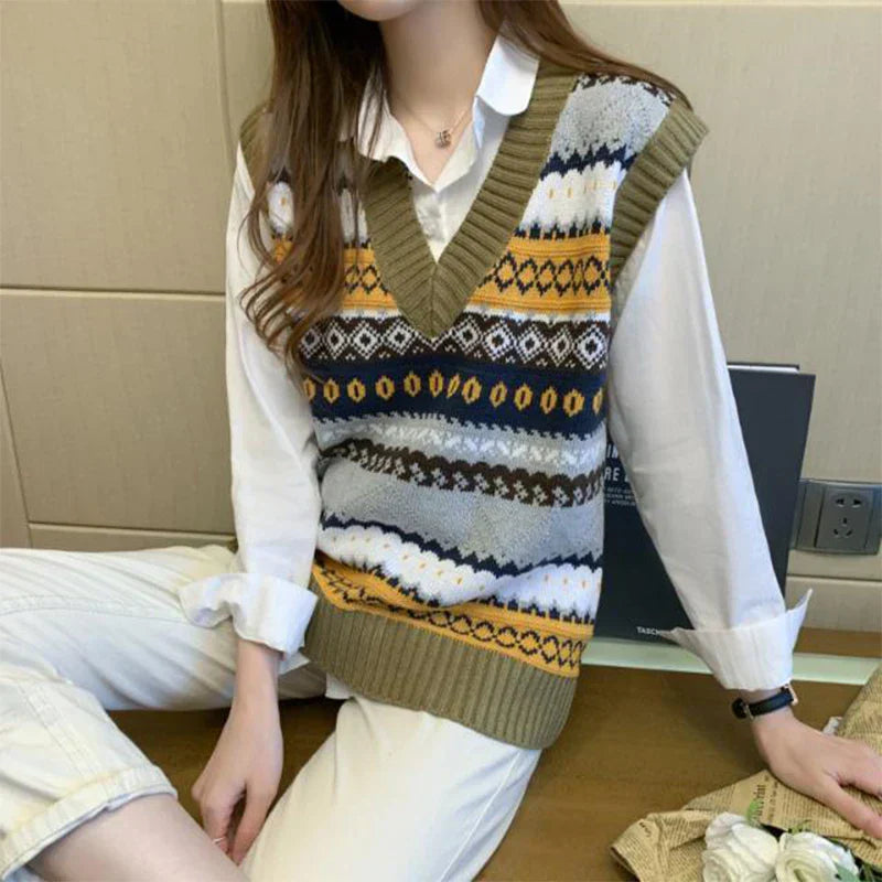 Sleeveless knitted vest with geometric patterns - Venna