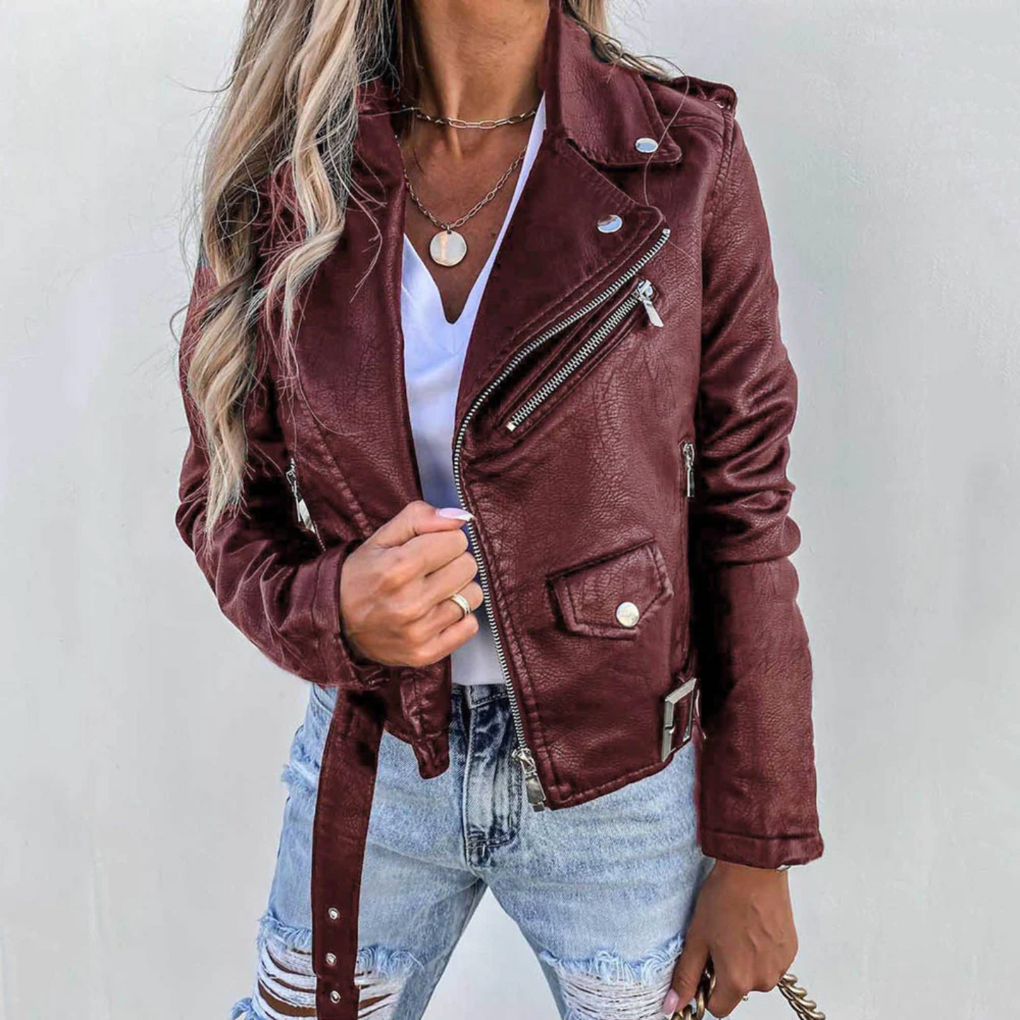 Sophia | Elegant women's leather jacket with buttons