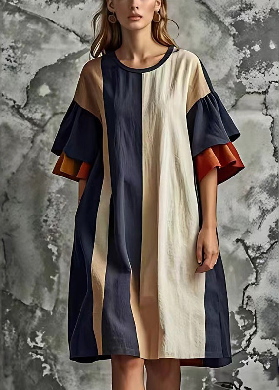 Ada - Loose, colorful dress with patchwork neckline and flared sleeves