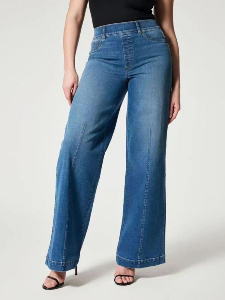 Pull-on jeans with wide legs - Neri