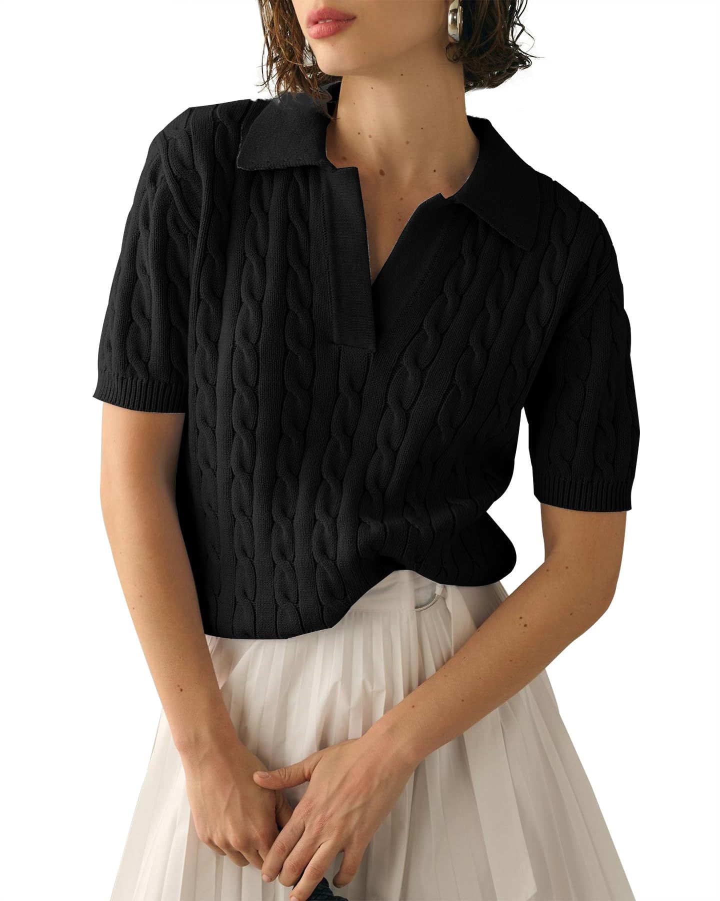 Lara | Stylish Short Sleeve Cable Knit Top