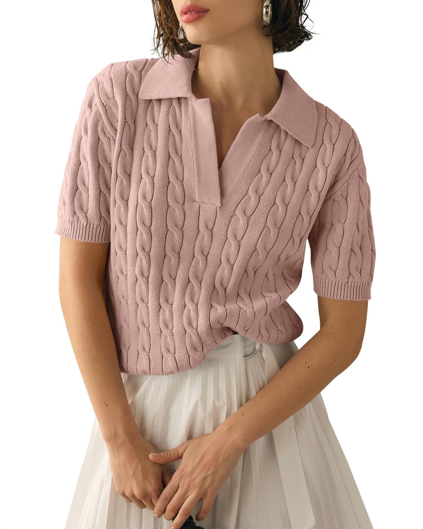 Lara | Stylish Short Sleeve Cable Knit Top