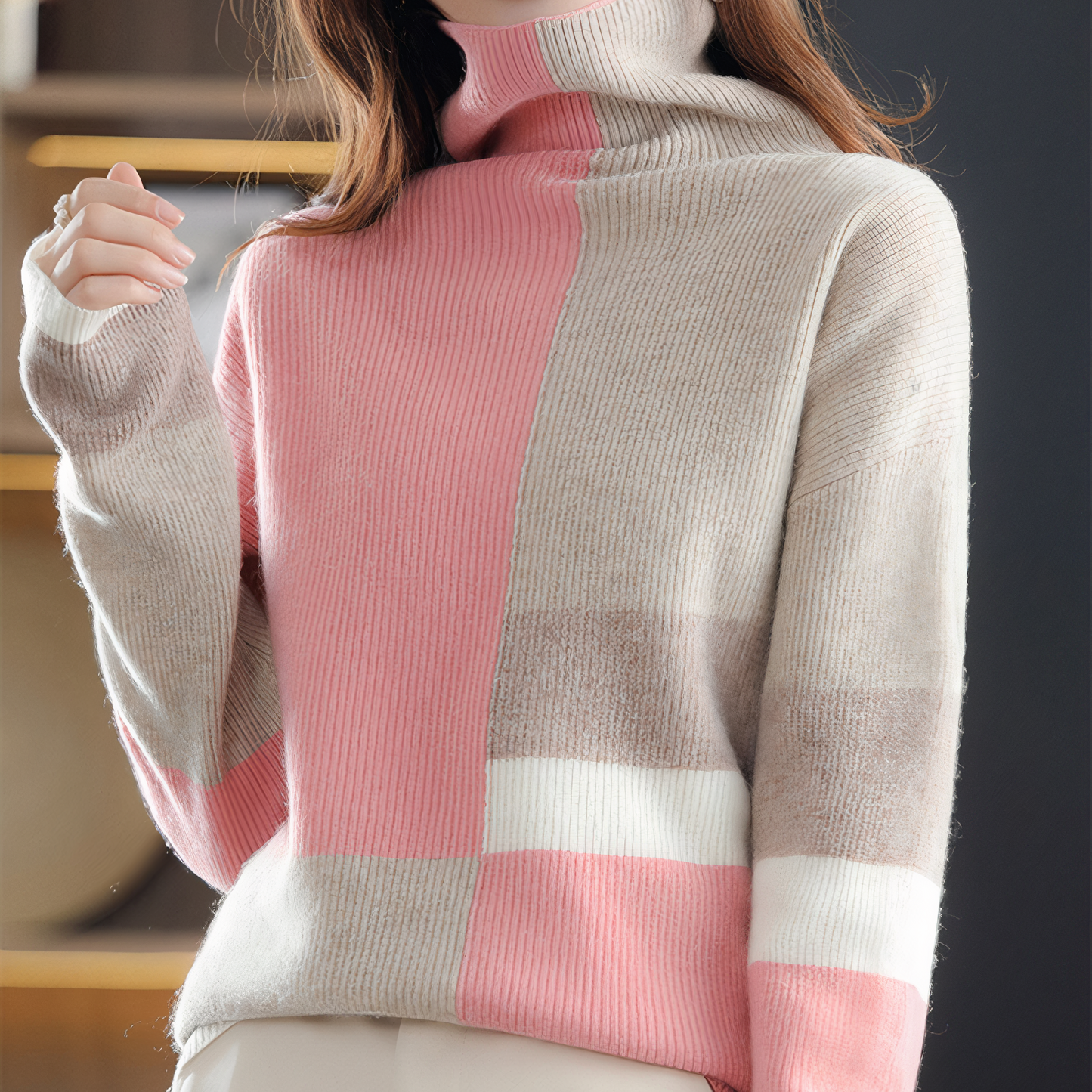 Colorful turtleneck sweater - Olive