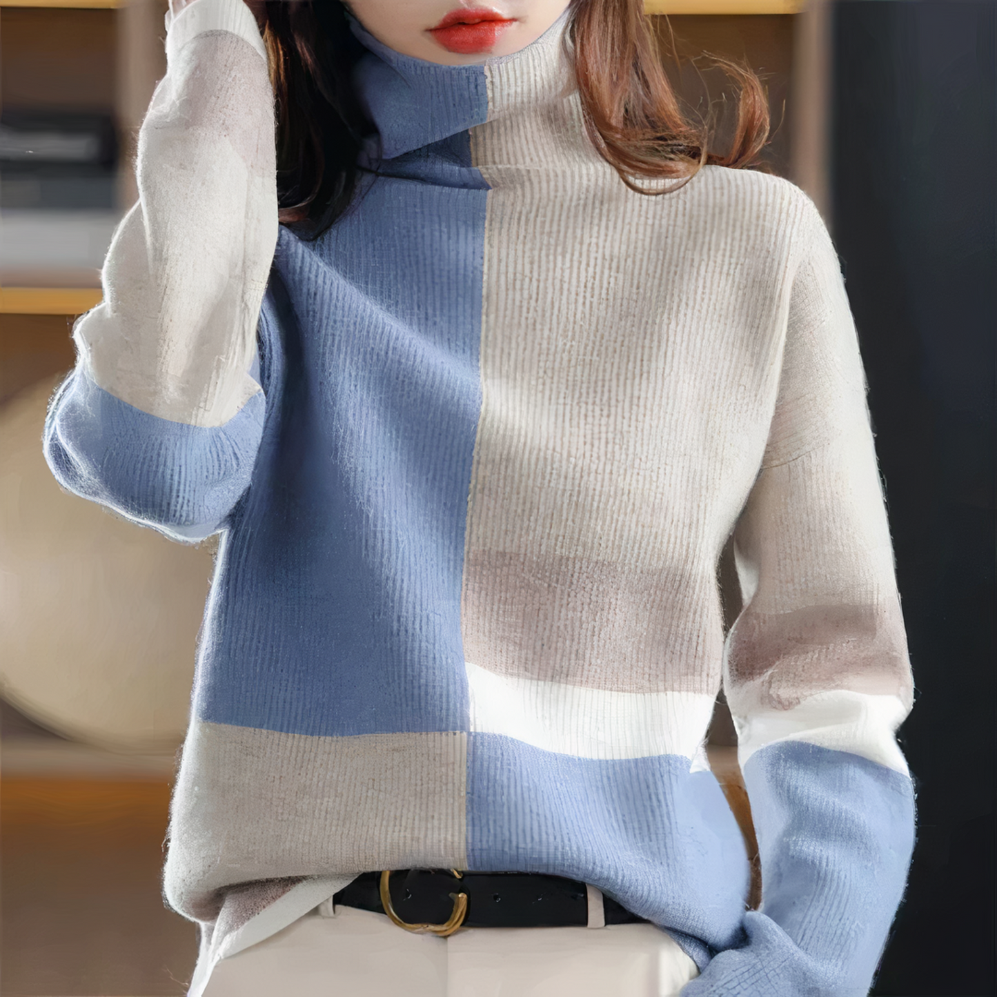 Colorful turtleneck sweater - Olive