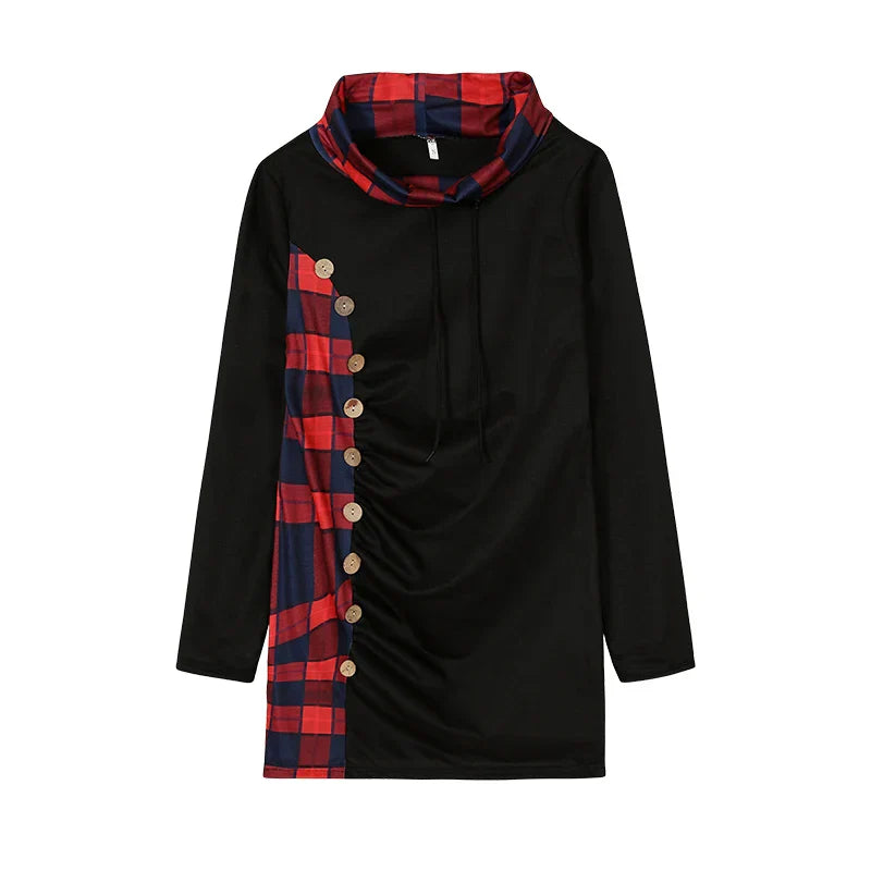 Lilac hip hoodie with plaid button for women