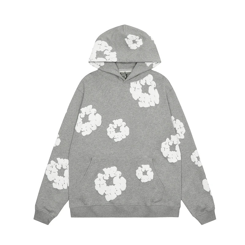 Declan | Denim hoodie with floral print and hoodie