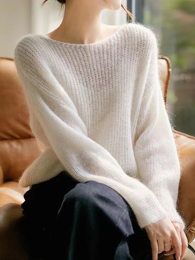 Maria - Transparent knitted cashmere sweater with a loose fit for women