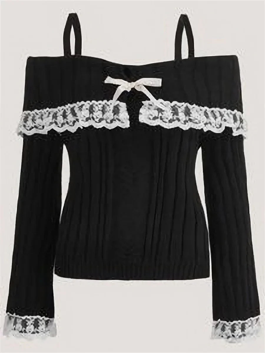 Off-shoulder sweater with bow for women