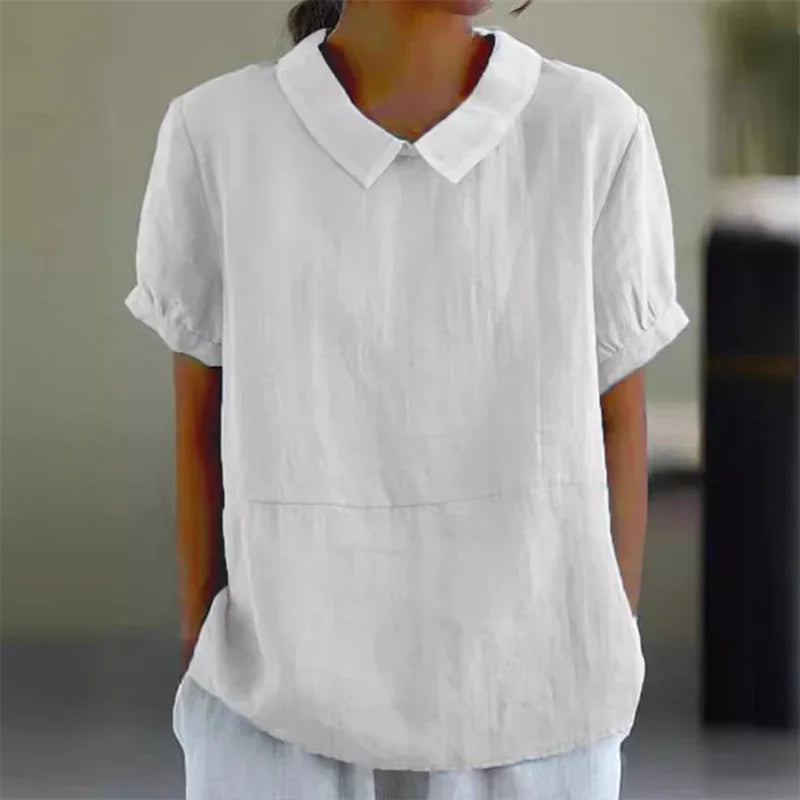 Sophie | Comfortable Cotton Linen Blouse with Peter Pan Collar