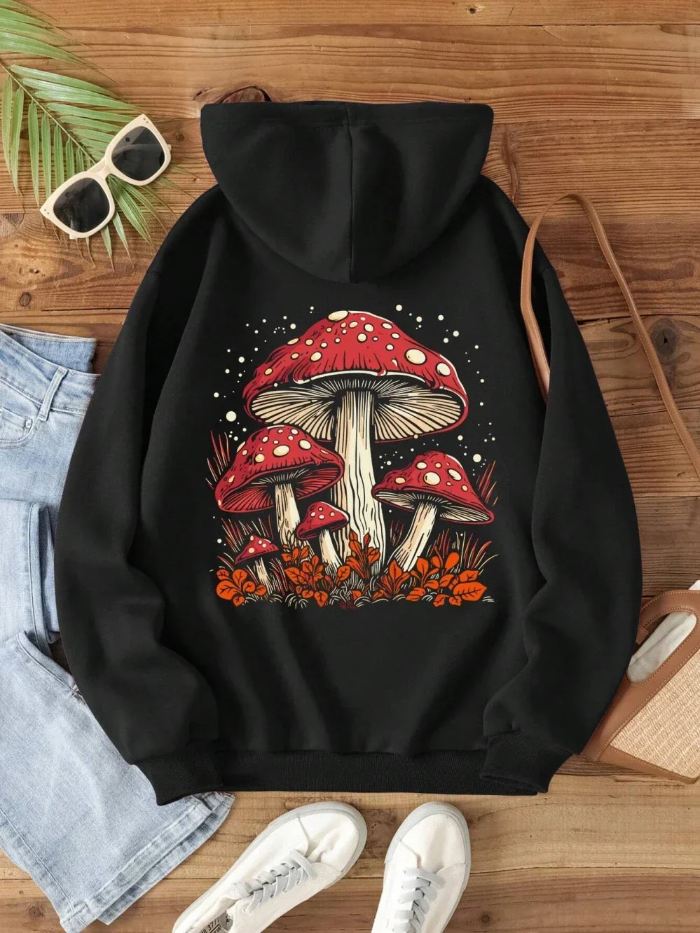 Rosabel red mushroom personality graphic hoodie for women