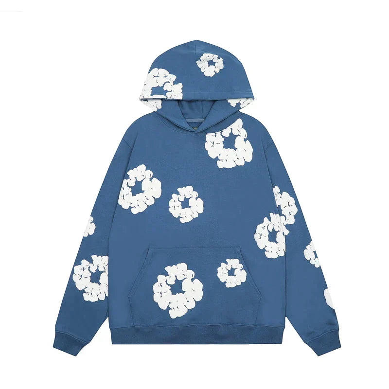 Declan | Denim hoodie with floral print and hoodie
