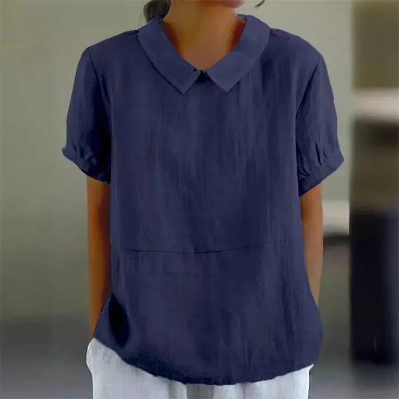 Sophie | Comfortable Cotton Linen Blouse with Peter Pan Collar