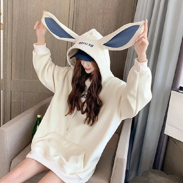 Felicity - Thick fleece-lined hooded jacket with bunny ears for women