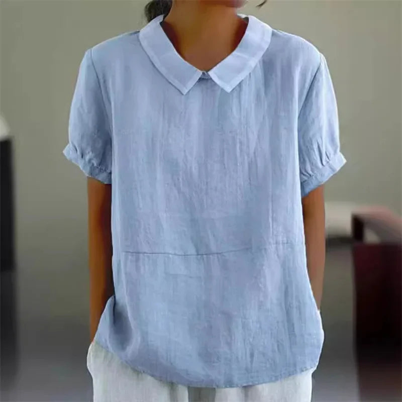 Sophie | Comfortable Cotton Linen Blouse with Peter Pan Collar