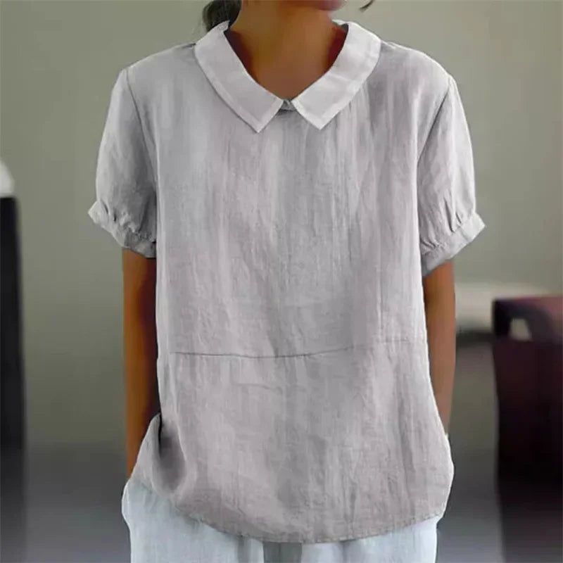 Sophie | Comfortable Cotton Linen Blouse with Peter Pan Collar