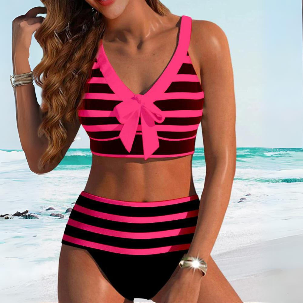 Tara - High Cut Bikini with Stripes