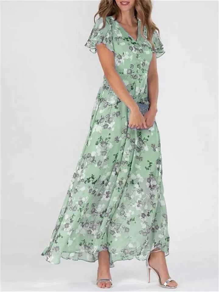 Zenn - Printed midi dresses with long sleeves and V-neckline
