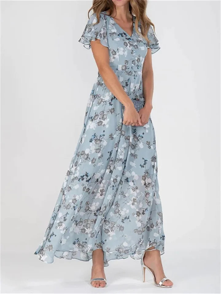 Zenn - Printed midi dresses with long sleeves and V-neckline
