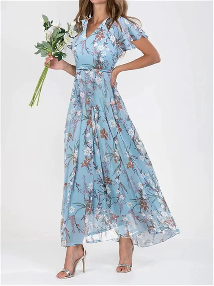 Zenn - Printed midi dresses with long sleeves and V-neckline
