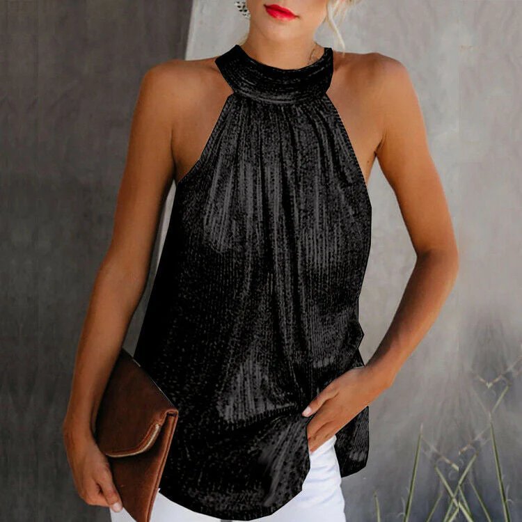 Sandra - Metallic Halter Top For Women - Elegant & Modern
